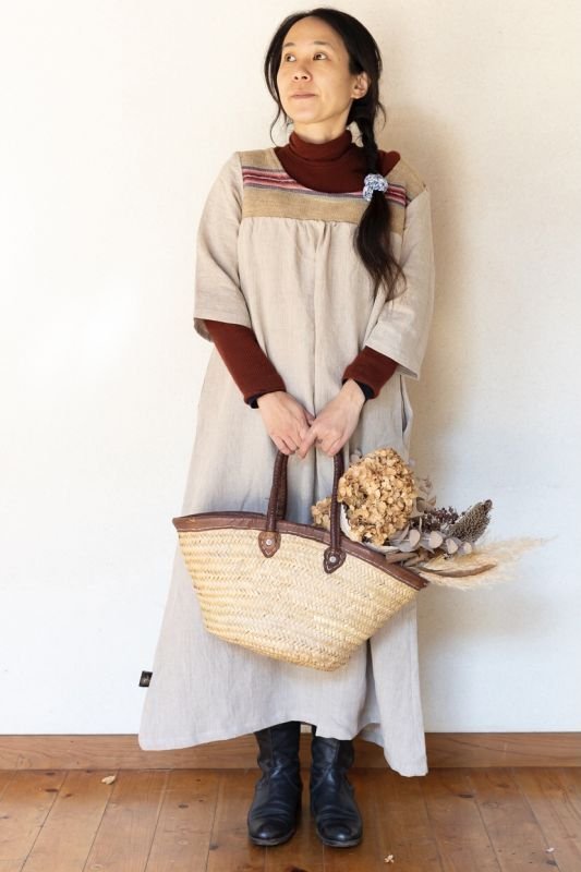 画像2: 国産リネン100% マキシワンピース★麻 TrishuL handmade 生成り (2)