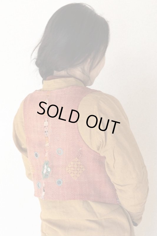 画像4: ショートベスト パキスタン ミラーワーク手刺繍 ウール古布★アンティーク ヴィンテージ (4)