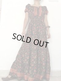 50％OFF！！インドサリー パフスリーブ マキシ丈ドレス★フリーサイズ