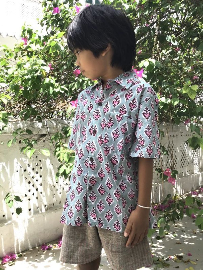 画像2: キッズ ブロックプリント シャツ 130cmサイズ 6テキスタイル