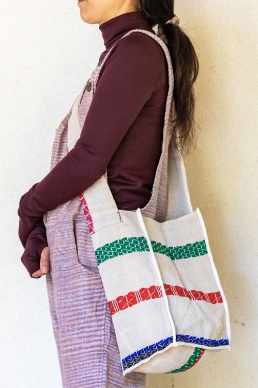 画像10: ヴィンテージラリーキルト スクエアバッグ☆ショルダーバッグ 四角バッグ 刺し子 (10)