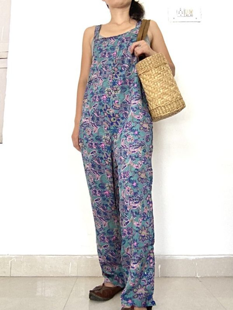 画像1: 半額SALE!!Mサイズ リサイクルサリー ジャンプスーツ ★アップサイクル オールドサリー インドサリー