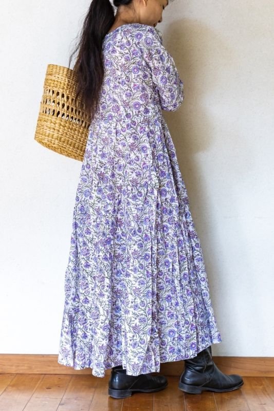 インド更紗 木版 マキシ丈ワンピースE