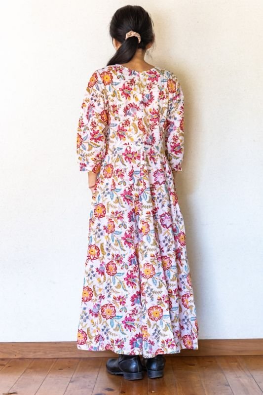 ブロックプリント マキシ丈ワンピース D 