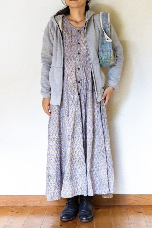 インド木版ハンドプリント マキシワンピース　C