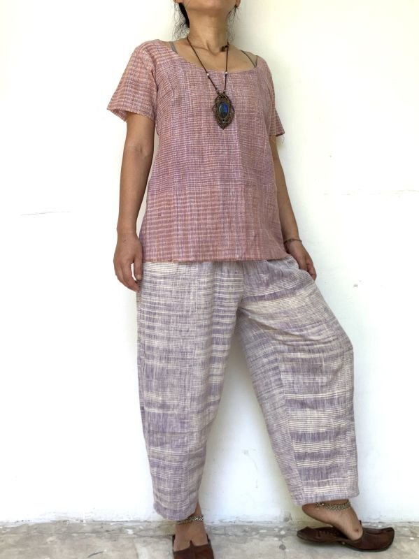 手織り　カディコットン バルーンパンツ　D