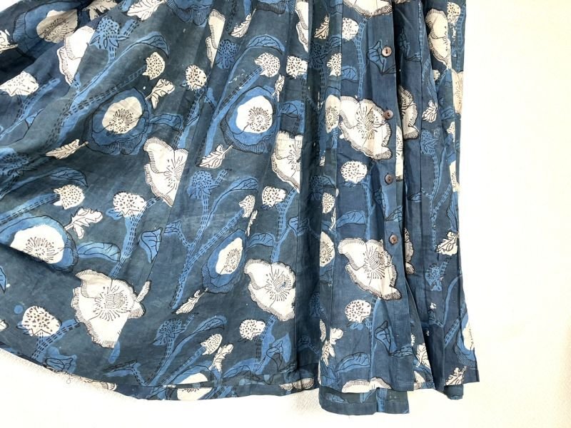 インディゴ染 ブロックプリント マキシワンピース G 