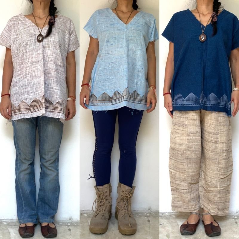 画像3: NEW!シピポ柄 Vネックトップス ブラウン 抜染 ワイルドナチュラル サイケデリック