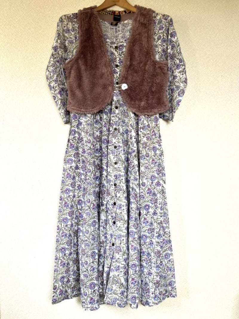 画像2: ハンドメイド エコファー ショートベスト ベージュ|プードルファー・重ね着・秋冬ナチュラル・モフモフ