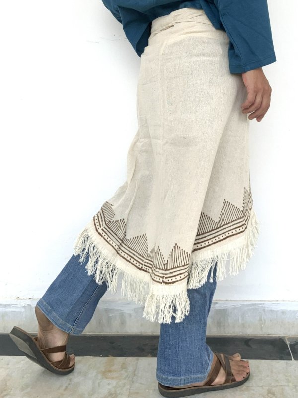 トライバルブロックプリント ラップスカート⭐︎生成り