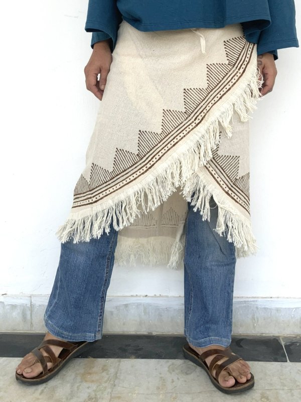 トライバルブロックプリント ラップスカート⭐︎生成り