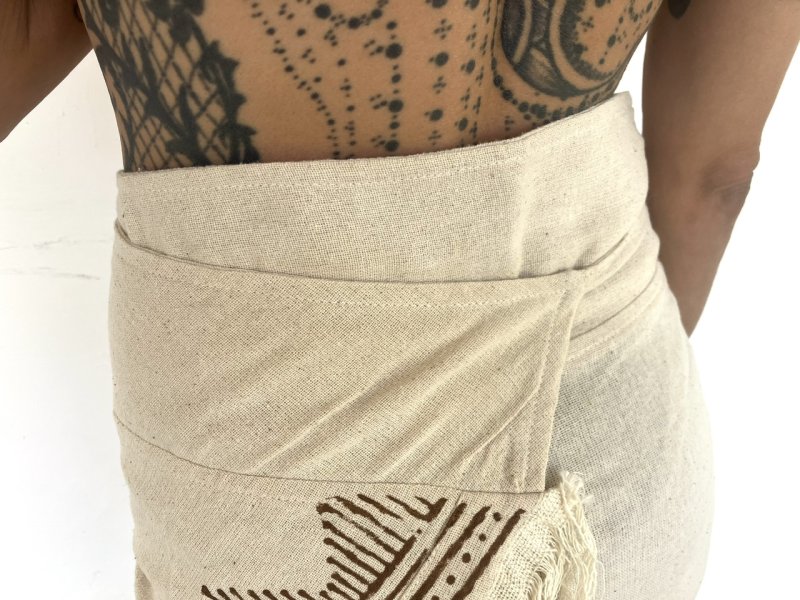 トライバルブロックプリント ラップスカート⭐︎生成り