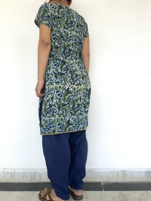 ブロックプリントクルタ＆サルエル セットアップ　5　インディゴ