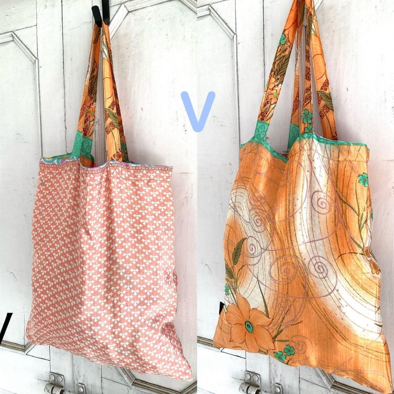 画像26: 定番！リサイクルサリー リバーシブル エコバッグ ☆ ecobag 循環  買物袋 脱プラスチック (26)