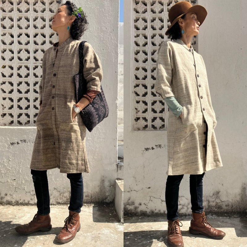 画像2: NEW 藍染コーデュロイ ワンピース★クルタワンピ 7部袖 インディゴ染