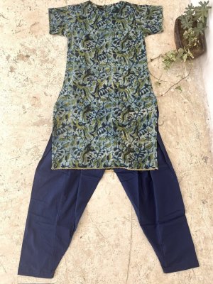 ブロックプリントクルタ＆サルエル セットアップ　5　インディゴ