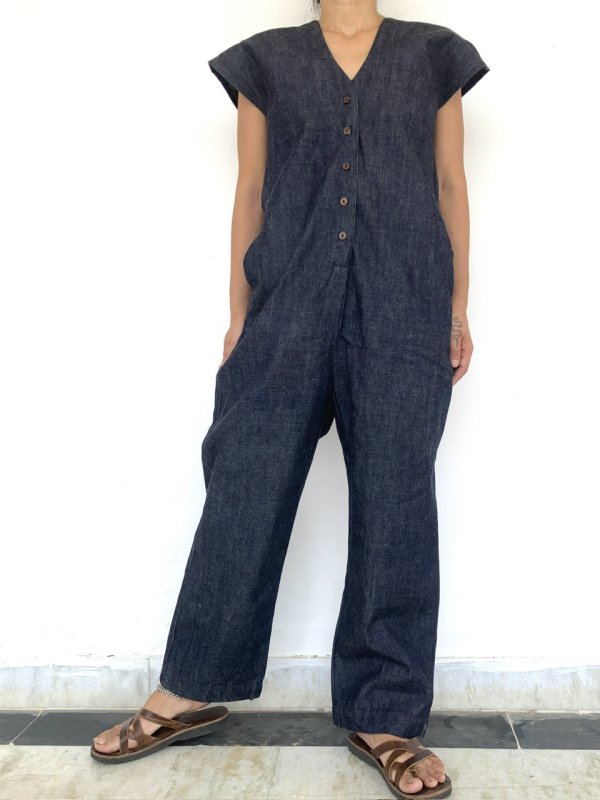 画像5: NEW 岡山デニム インディゴ染ジャンプスーツ⭐︎Mサイズ 藍染 (5)