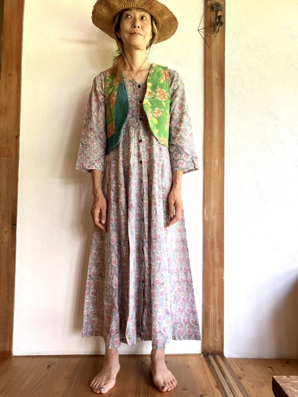 B ブロックプリント　マキシワンピース