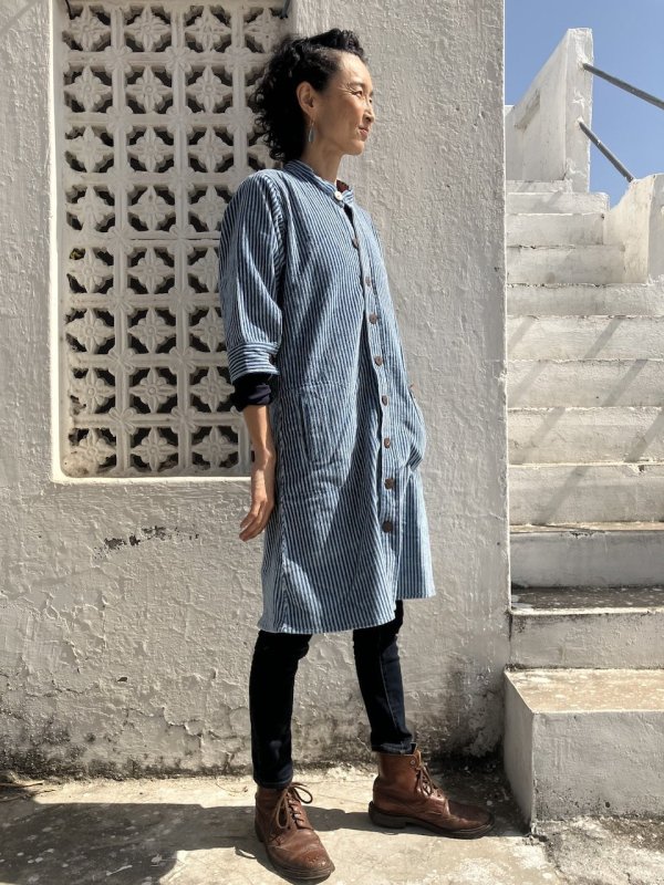 国産藍染 コーデュロイワンピース