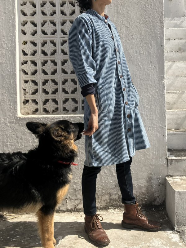 国産藍染 コーデュロイワンピース