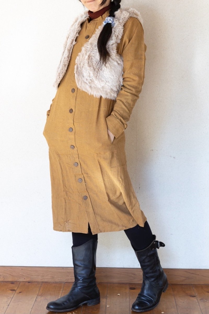 画像1: 手織り Raw silk ローシルク クルタワンピース*4テキスタイル|不殺生 ベジタリアンシルク ビーガン エシカルワンピース