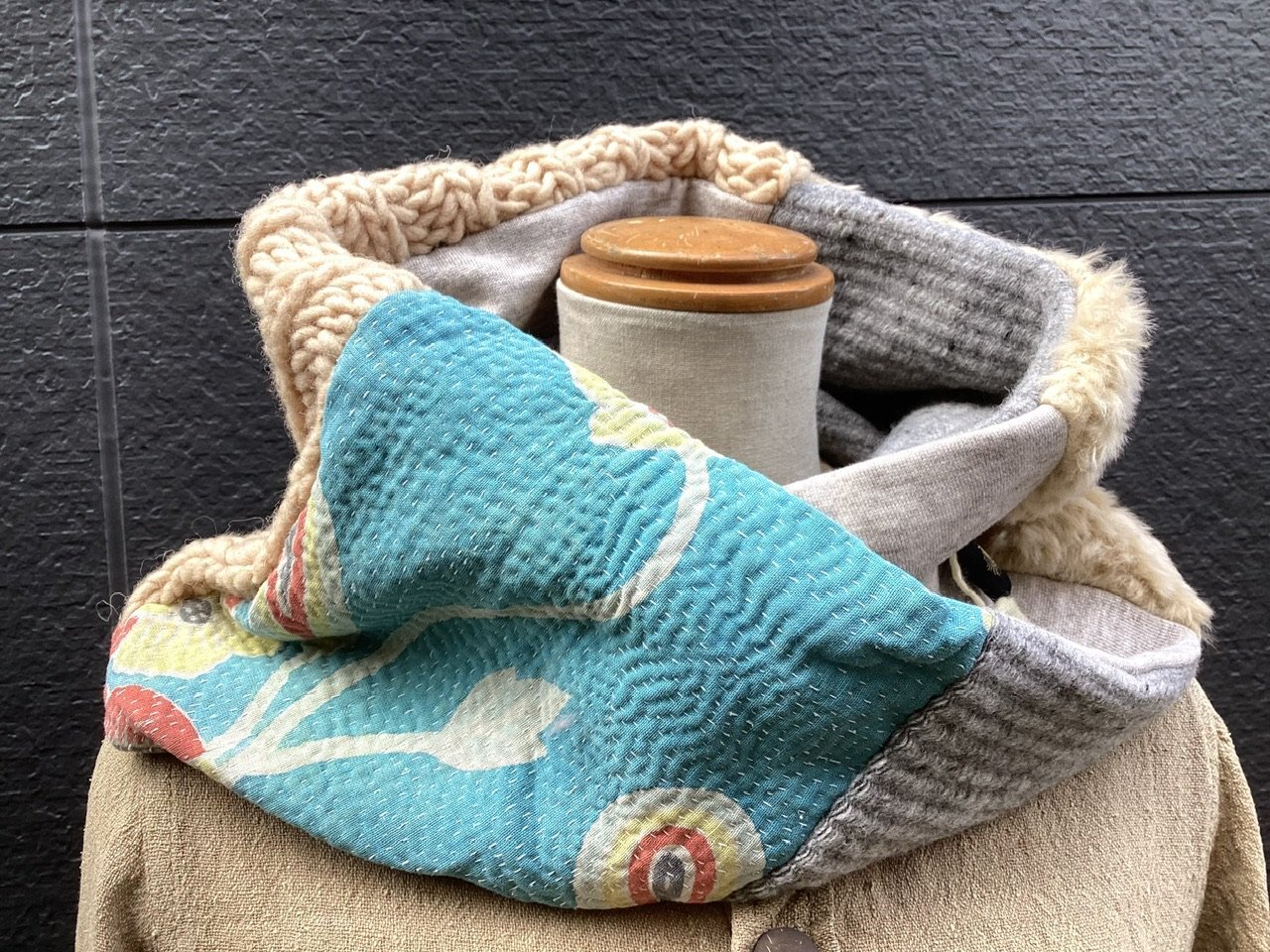 NEW ハンドメイド リバーシブル気まぐれネックウォーマー★アップサイクル,ゼロウエスト