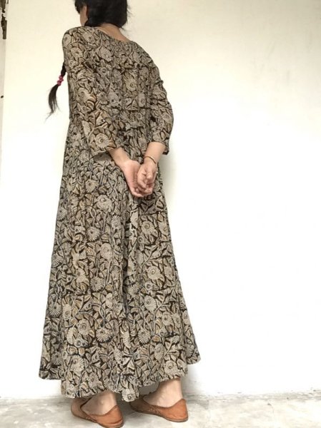 画像3: NEW! ブロックプリント ボタニカル ワンピース マキシ丈 ⭐︎木版プリント インド更紗 (3)